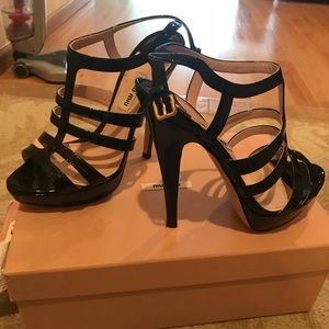 Miu Miu black patent leather sandals size 37.5